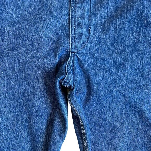 KEY Vtg Bib Style Denim Overalls Carpenter Relaxed Fit Cropped Dark Blue Sz 4 - Picture 9 of 16